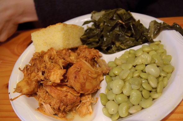Melvin's chicken with collards and limas